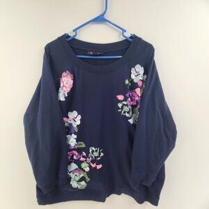 Roaman's  Sweatshirt Crewneck Long Sleeve Pullover Blue Women's Size 2X Floral